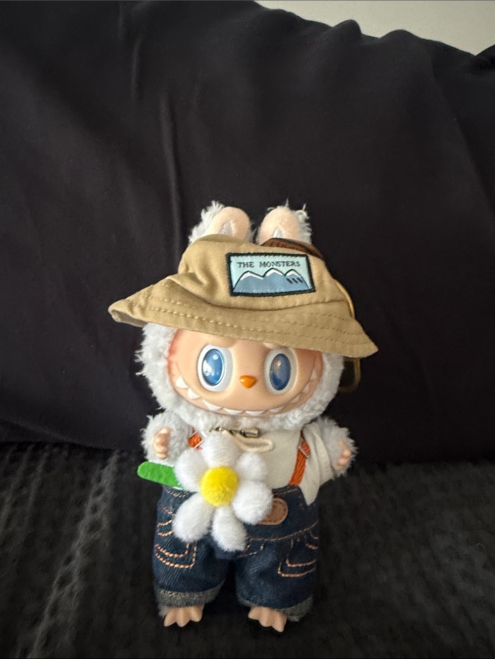 POP MART LABUBU - White Plush Character Doll with Khaki Hat and Daisy Accessory